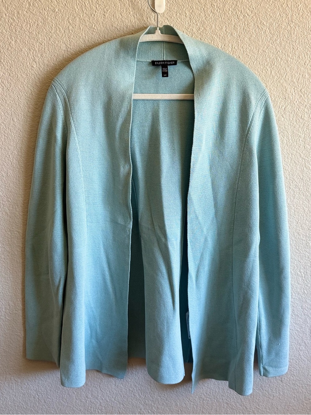 NWOT Eileen Fisher Organic Cotton and Silk Open Front Cardigan Light Blue Small
